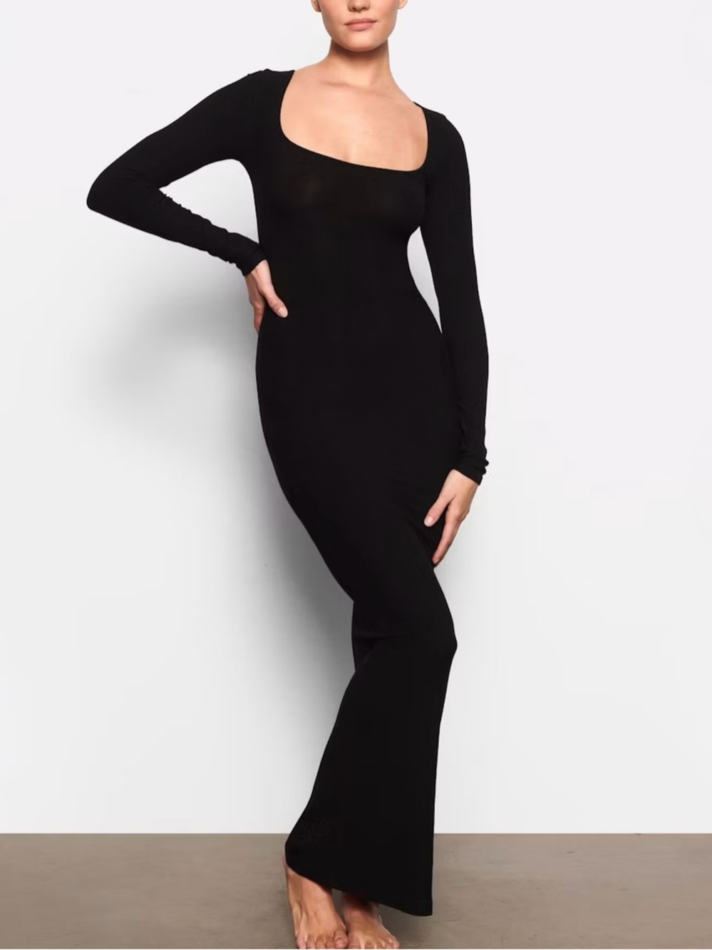 SKIMS Soft Lounge Ribbed Long Sleeve Dress Black Large